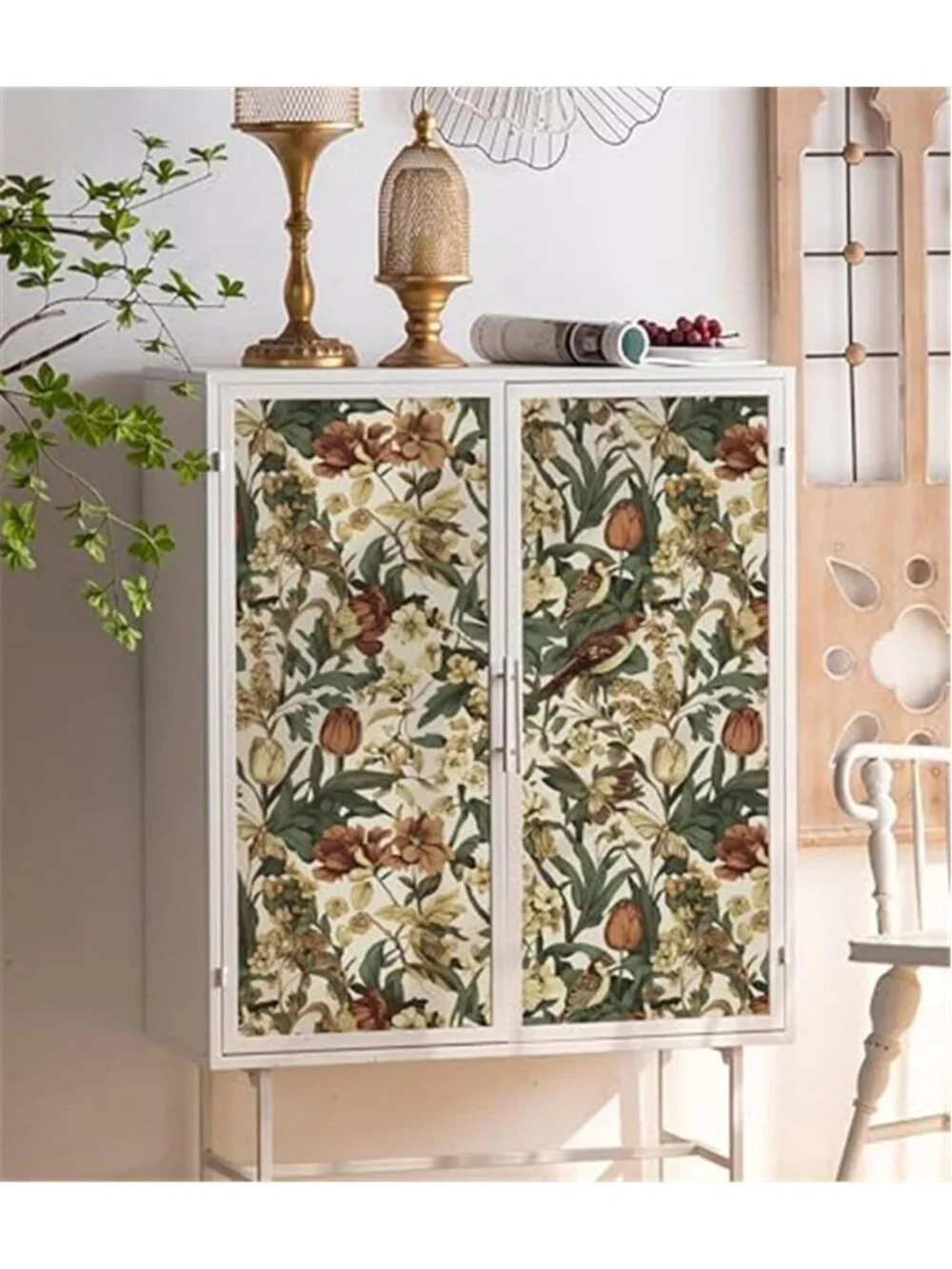 Floral Bird Peel And Stick Wallpaper Beige Vintage Removable Contact Paper